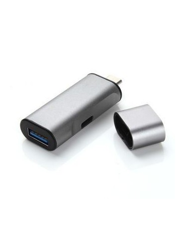 Adaptor de Cargador de Tipo-C USB Puerto de Carga de USB 3.0 + USB Tipo-C Gris - Envío Gratuito