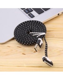 EW 2m trenzado de datos USB cargador plana & Sync cable de carga para iPhone 4 4S 3G - negro - Envío Gratuito
