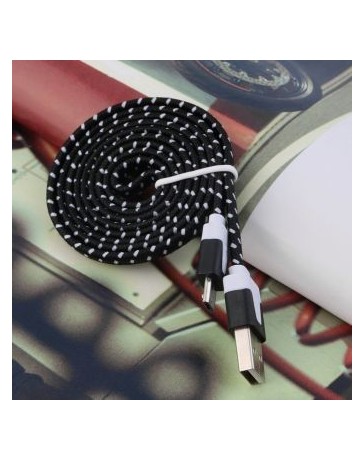 Cable de fideos de nylon trenzada 1M- negro - Envío Gratuito